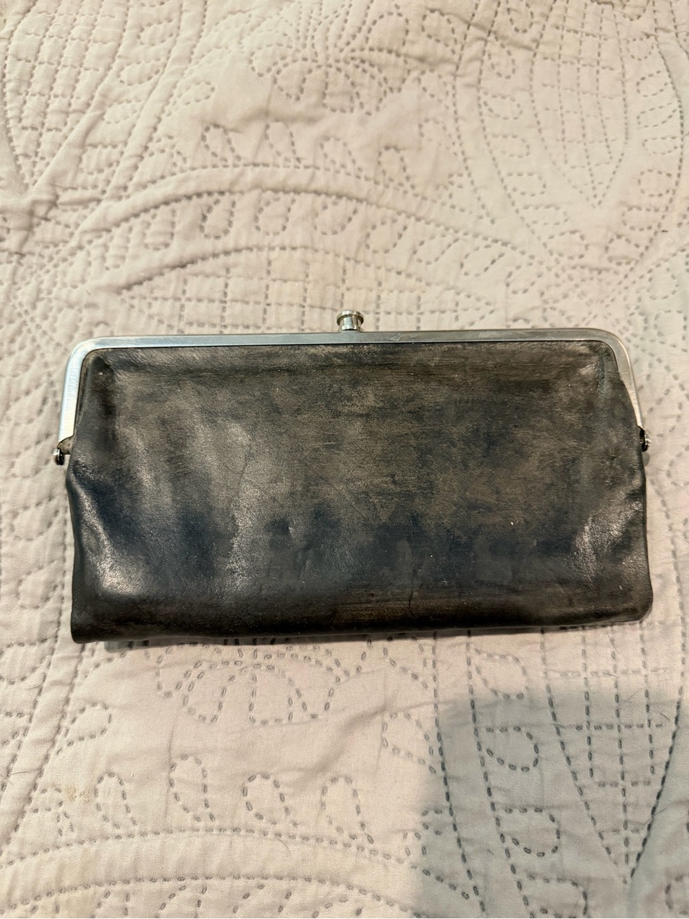 HOBO Black Leather Frame Clutch with Silver Hardware